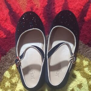 J. Crew Black Glitter Black velvet Flats Size 13